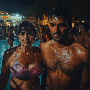 Hyperrealistic painting HD,a muscular beefy sweaty man walking w...