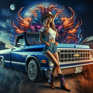Photo of a country woman with long blonde hair wearing jean shor...