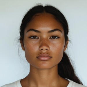 A 21-year-old Samoan woman with a clean, makeup-free face, looki...
