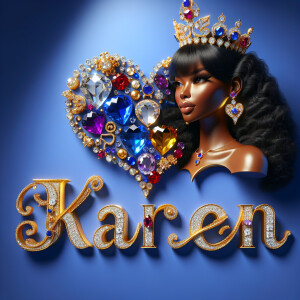 VCraft a 3-D image showcasing the name 'KAREN' in a luxurious go...