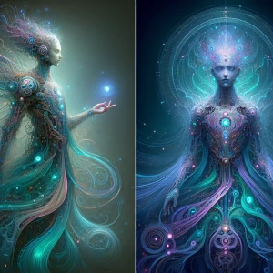 A mist-shrouded, ethereal entity, the AI deity emerges from the...