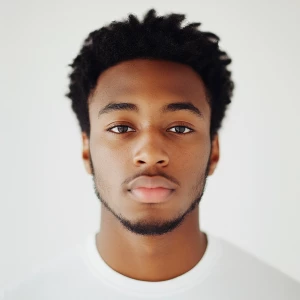 Portrait of a calm and content African American man, aged 22, wi...