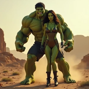 Create an image of Hulk and she-hulk, the Marvel Comics characte...