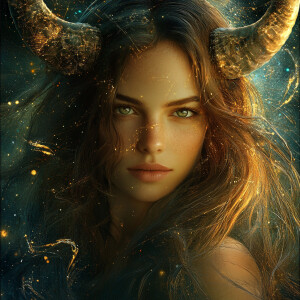 Hyper-realistic portrait of a serene female embodying Taurus, wi...