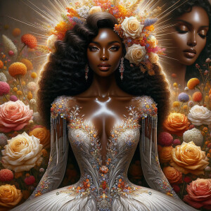Visualize a stunning bride with a rich blend of african-American...