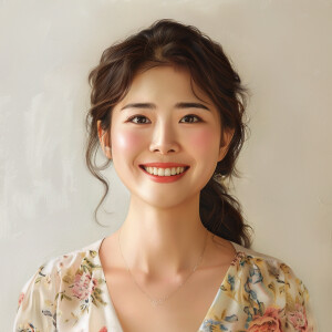 A cute woman

Smiling 

Clothes: Floral Dress

Looks Clean & Mod...