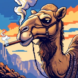 ,Camel smoking a blunt, pixel style art