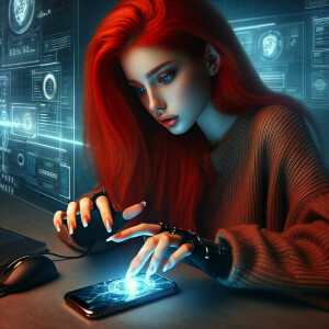 Create a photorealistic, cyberpunk-inspired image featuring a sw...