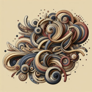 Create a vivid 3-D illustration of abstract art featuring intert...