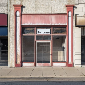 Create an image of either a vacant storefront with an empty disp...