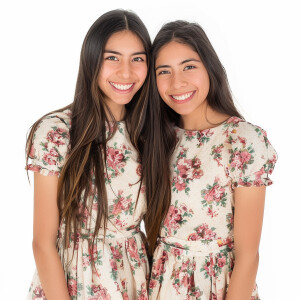 Cute twin Sisters 

A cute woman

Smiling 

Clothes: Floral Dres...