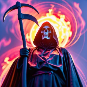 A close-up macro shot of a Grim Reaper, captured in infrared/hea...