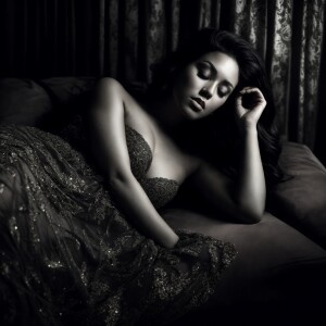 B&w,full body photograph of a beautiful wide ass woman laying on...