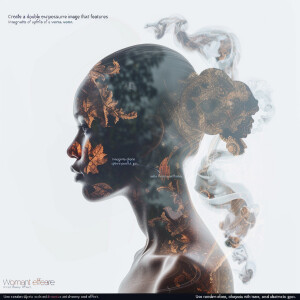 “Create a double exposure image that features the profile of a w...