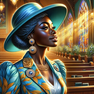 A spiritually enriching illustration portrays an African America...