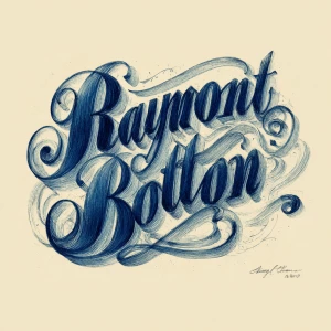 "Raymond Bolton ". In cursive Use a white background and dark bl...
