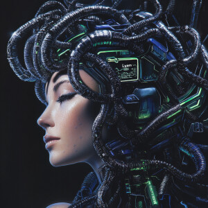 A striking and mesmerizing full-body photo of Medusa with a hype...