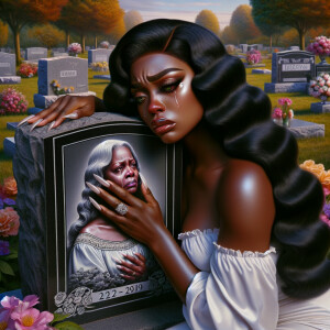 A beautiful light-skinnedb African-American woman with long wavy...