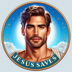 "Create a 3D realistic artwork featuring the phrase 'Jesus Saves...