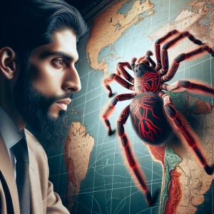 Create an image featuring a male archaeologist examining an intr...
