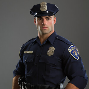 Create an image of a Caucasian, young male police officer, patro...