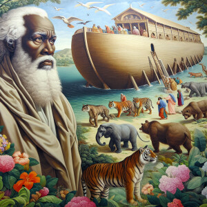 A close-up and detailed wall painting focusing on Noah, depicted...