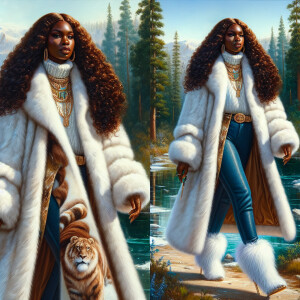 Craft a 4K glossy oil painting portraying a regal, plus-size Afr...