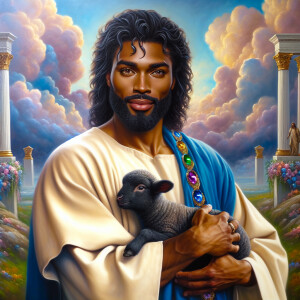 Oil painting of an African-American man resembling Jesus Christ,...