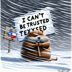 Prompt groundhog having a bad day in a snowstorm holding a sign...