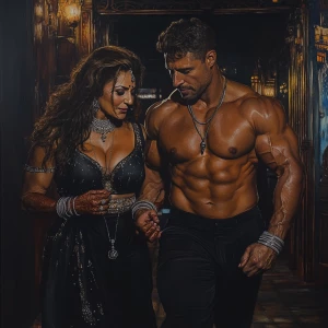 Photorealism,realism,a bodybuilder man ,walking with his 50 year...