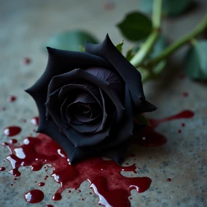 Hyperrealistic black rose very detailed sharp imagery with blood...