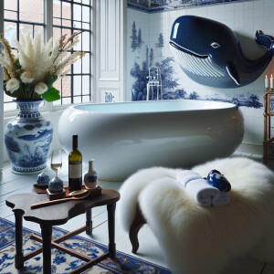white high gloss ceramic tub shaped like a whale in a royalty ro...