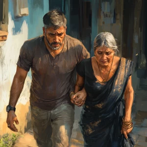 Realism,digital paint, a muscular sweaty employer criminal man e...