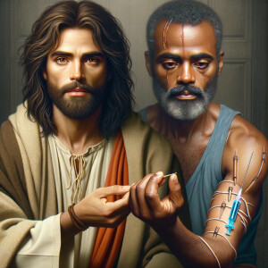 Can you help me create a African-American Jesus with medium with...