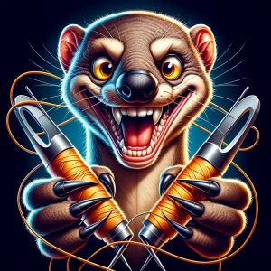 A highly detailed logo of an anthropomorphic mongoose with a wil...