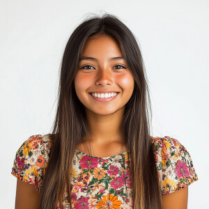 A cute woman

Smiling 

Clothes: Floral Dress

Looks Clean & Mod...