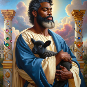 Oil painting of an African-American man resembling Jesus Christ,...