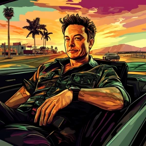 Elon Musk in GTA art style, , in the style of a Grand Theft Aut...