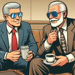 A satirical image of Donald Trump and Joe Biden having a coffee...
