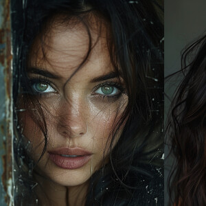 a beautiful woman, in the style of texture-rich layers, dark bla...