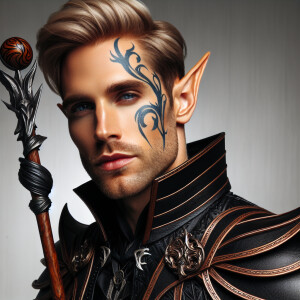 A very attractive, clean shaven elven man with short, swept back...