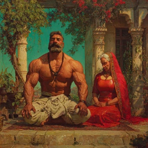 realism,sharp painting,A man muscular beefy sweaty doinga yoga s...