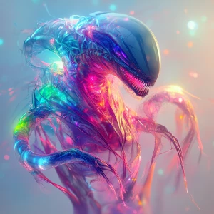 in Abstract Illusionism Art style  A surreal alien hybrid design...