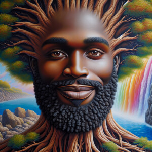 A hyper-realistic 3-D oil painting depicting a tree integrated w...