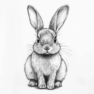 A cute rabbit facing forward with expressive eyes, full body, dr...