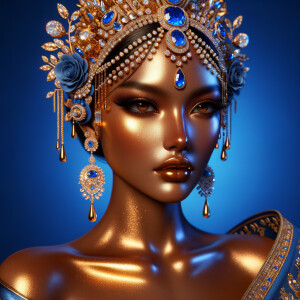Create a 3-D realistic, elegant figure against a vivid royal blu...
