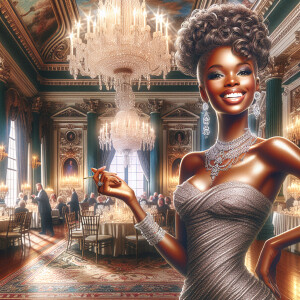 A realistic airbrushed illustration of a beautiful African Ameri...