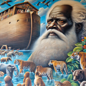 A close-up and detailed wall painting focusing on Noah, depicted...