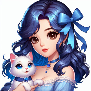 Hot anime woman with dark blue hair and dark brown eyes. She wea...