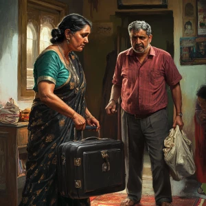 HD digital art depicting a 54-year-old Gujarati mother who works...